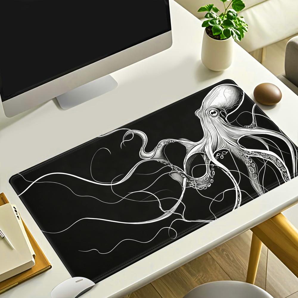 Desk Setup Black And White - لوحة ماوس HYBXAXC بتصميم الأخطبوط، لوحة