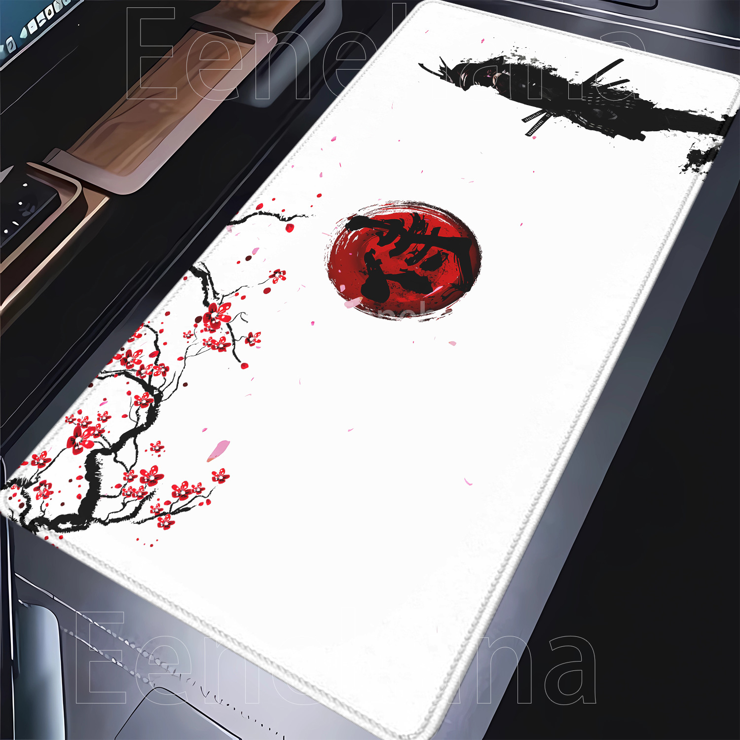 Desk Setup Black And White - Samurai Warrior Mousepad Gamer ملحقات الكمبيوتر
