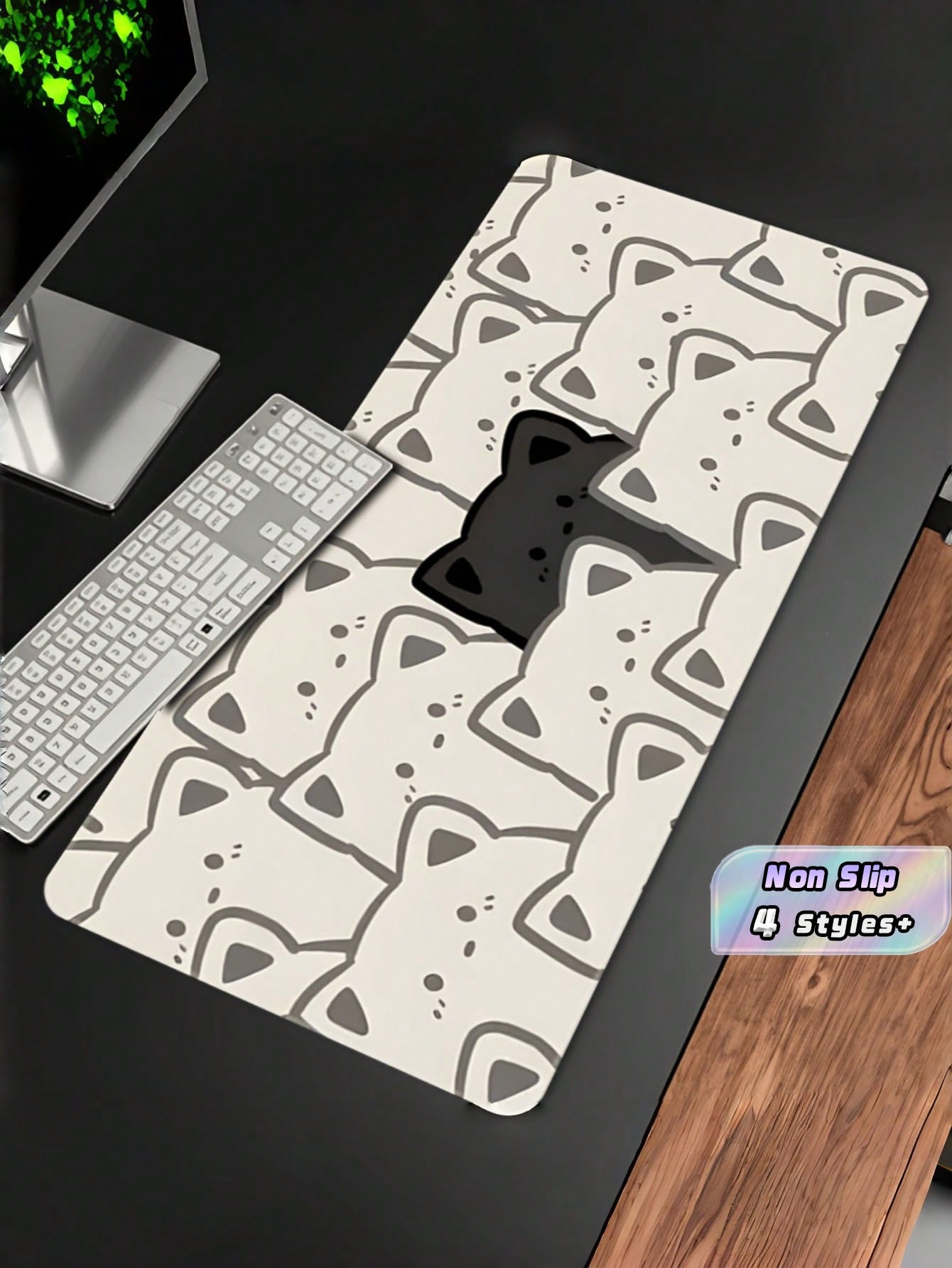 Desk Setup Black And White - وسادة فأرة كبيرة عالية الجودة بقاعدة