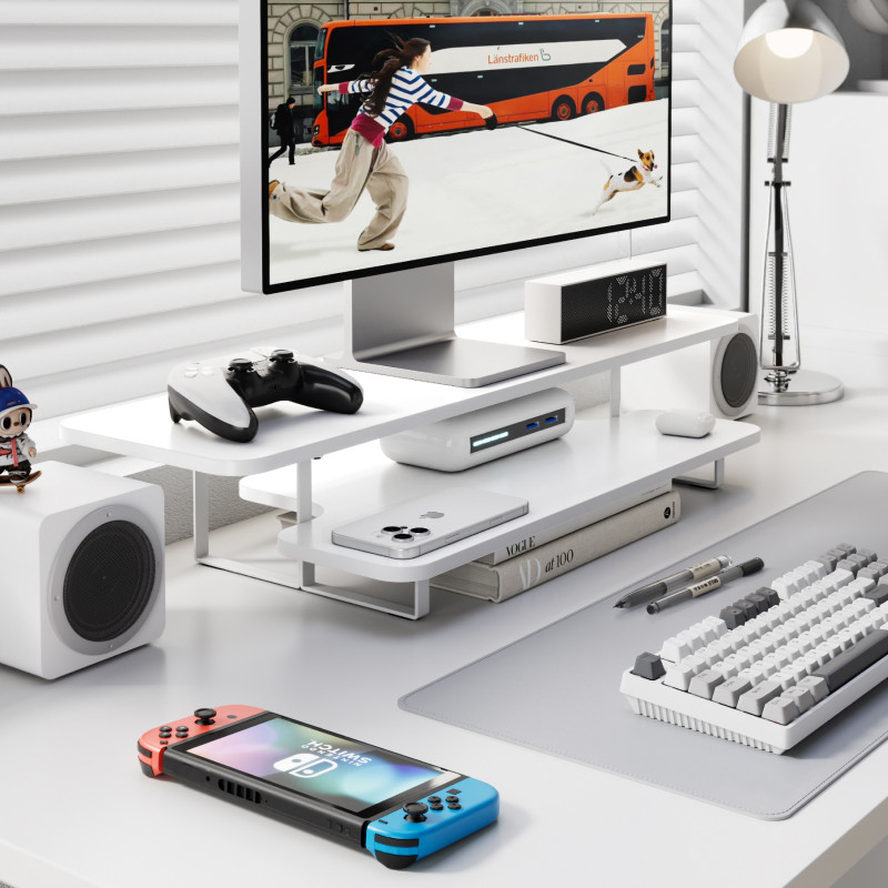 حامل شاشة بتشطيب خشب الجوز، من - مراجعة Desk Setup Monitor And Laptop وسعره