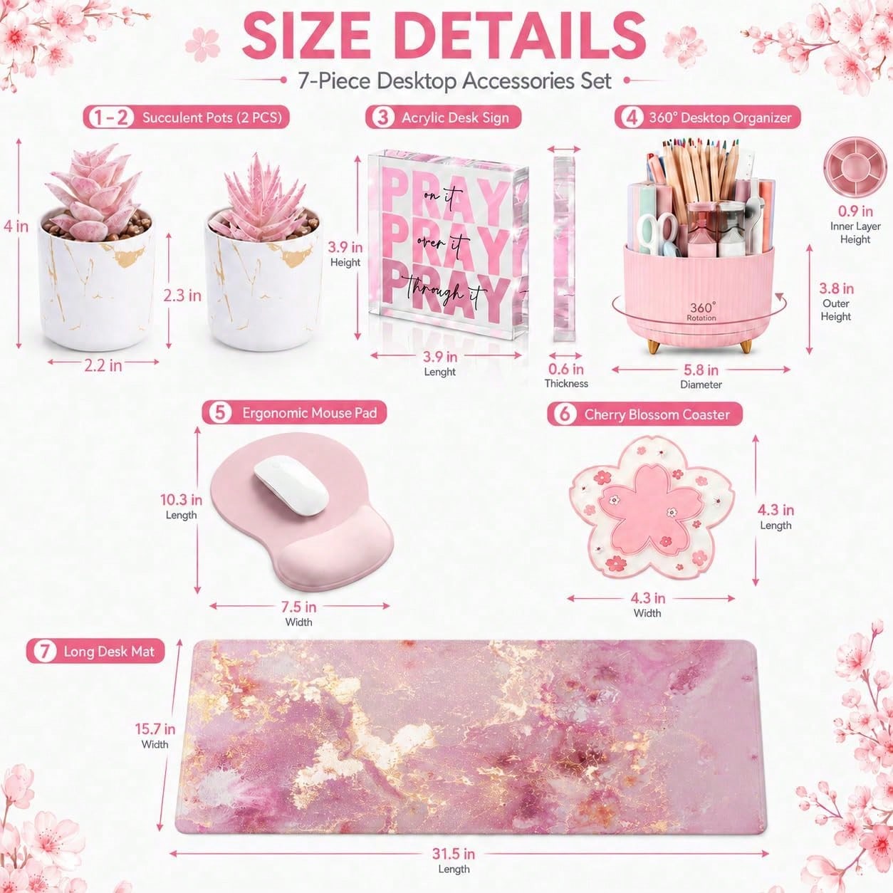 مجموعة ديكور مكتبية من 7 قطع،  - مراجعة Desk Setup Girly وسعره