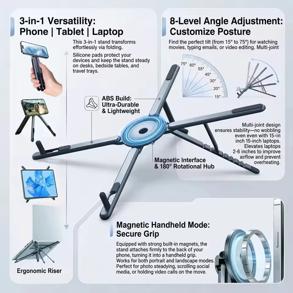 حامل هاتف مغناطيسي محمول وعصا  - مراجعة Desk Setup Stand وسعره