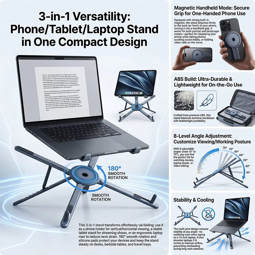 حامل هاتف مغناطيسي محمول وعصا  - مراجعة Desk Setup Stand وسعره