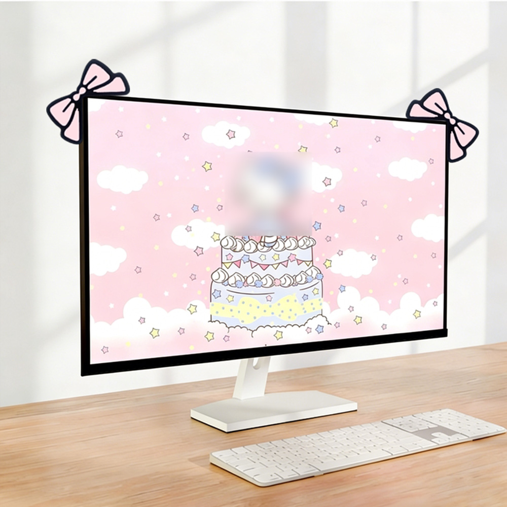 زينة شاشة لطيفة بفيونكة وردية، - مراجعة Desk Setup Monitor And Laptop وسعره