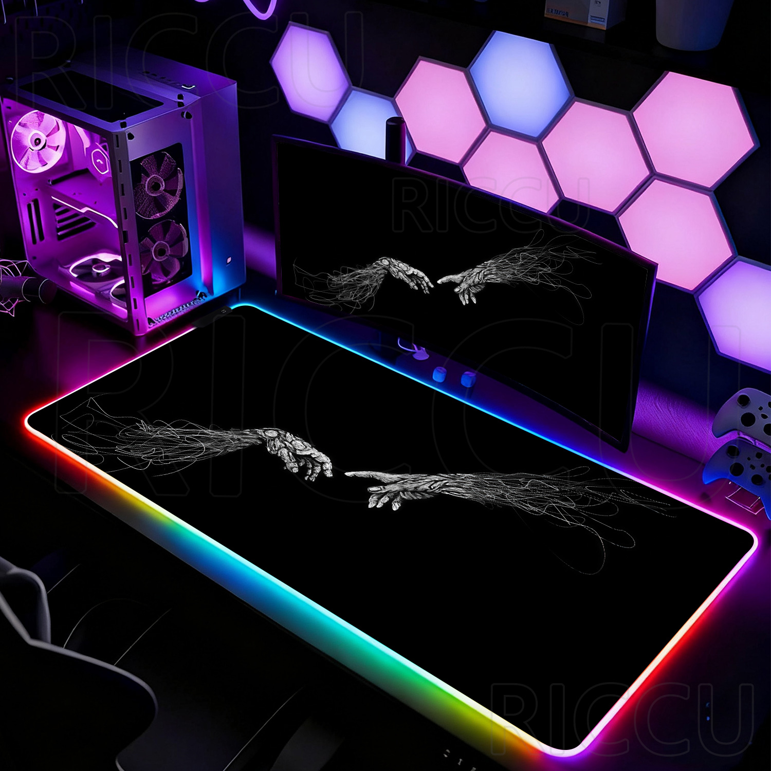 سجادة ماوس كبيرة الحجم RGB XXL - مراجعة Desk Setup Black And White وسعره